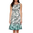 Black Label By Evan-picone Sleeveless Floral Ombre Fit-and-flare Dress