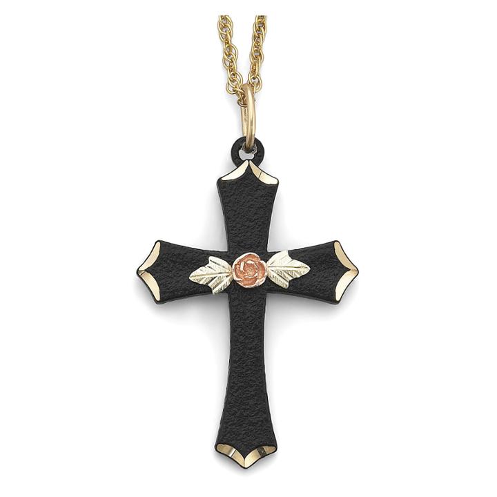 Black Hills Gold 10k Gold Over Brass Midnight Eclipse Cross Pendant