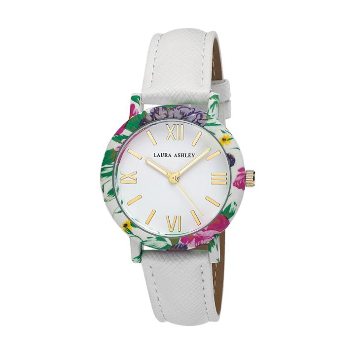 Laura Ashley Ladies White Band Floral Bezel Watch La31003wt