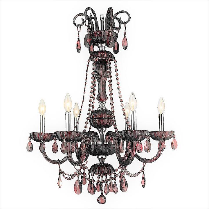 Carnivale Collection 6 Light Chrome Finish And Cranberry Crystal Chandelier 25 D X 34 H Large