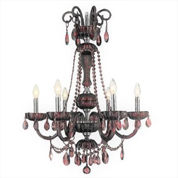 Carnivale Collection 6 Light Chrome Finish And Cranberry Crystal Chandelier 25 D X 34 H Large