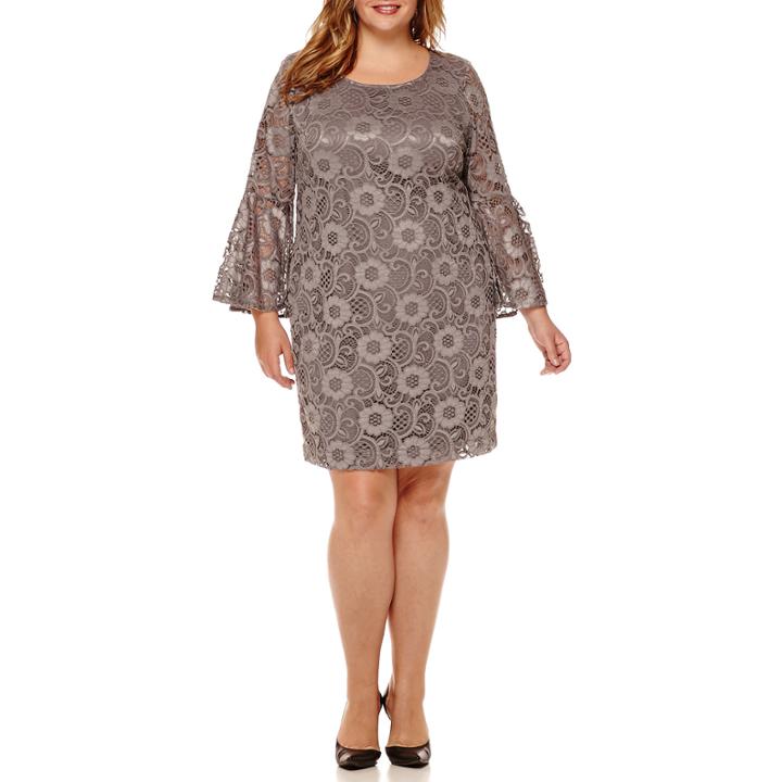 Robbie Bee Long-sleeve Lace Fit-and-flare Dress - Plus