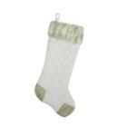 20.5 Quilted Cream White Velvet Christmas Stocking With Heel And Toe Design And Tan Faux Fur Cuff