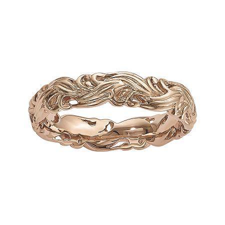 Personally Stackable 18k Rose Gold Over Sterling Silver Carved Wave Ring