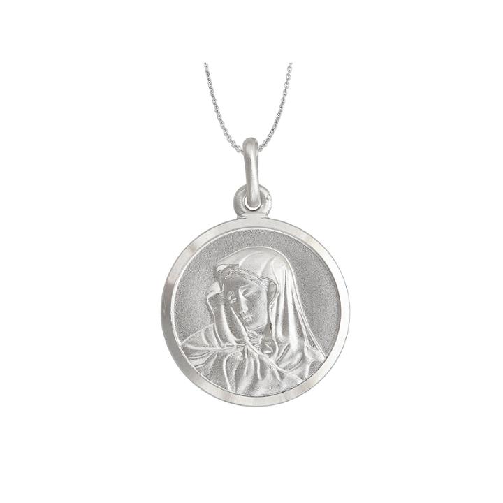 Sterling Silver Round Cherub Angel Medal 18 Pendant Necklace