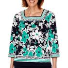 Alfred Dunner Costa Allegra 3/4-sleeve Floral Border T-shirt - Petite