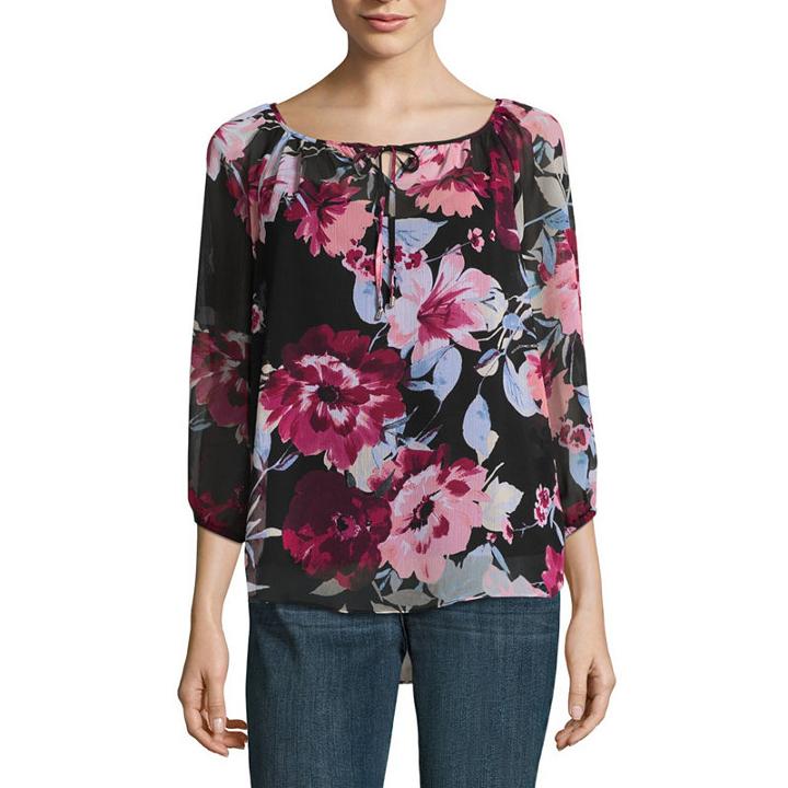 Alyx 3/4 Sleeve Round Neck Chiffon Floral Blouse