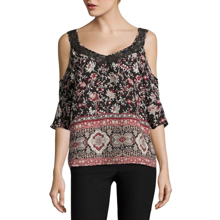 By & By Short Sleeve Round Neck Dobby Blouse-juniors