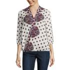 Liz Claiborne 3/4 Sleeve V Neck Woven Blouse - Tall
