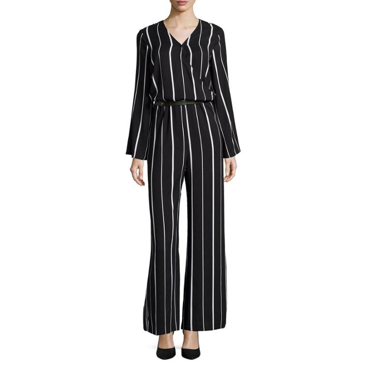 Worthington Long-sleeve Stripe Jumpsuit