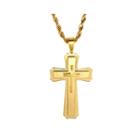 Mens Gold-tone Ion-plated Stainless Steel Cross Pendant Necklace