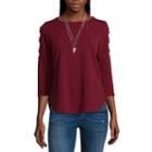By & By 3/4 Sleeve Crew Neck Woven Blouse-juniors