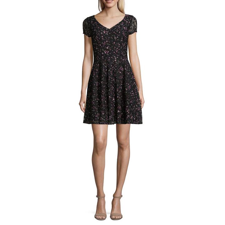 My Michelle Short Sleeve Floral Shift Dress-juniors