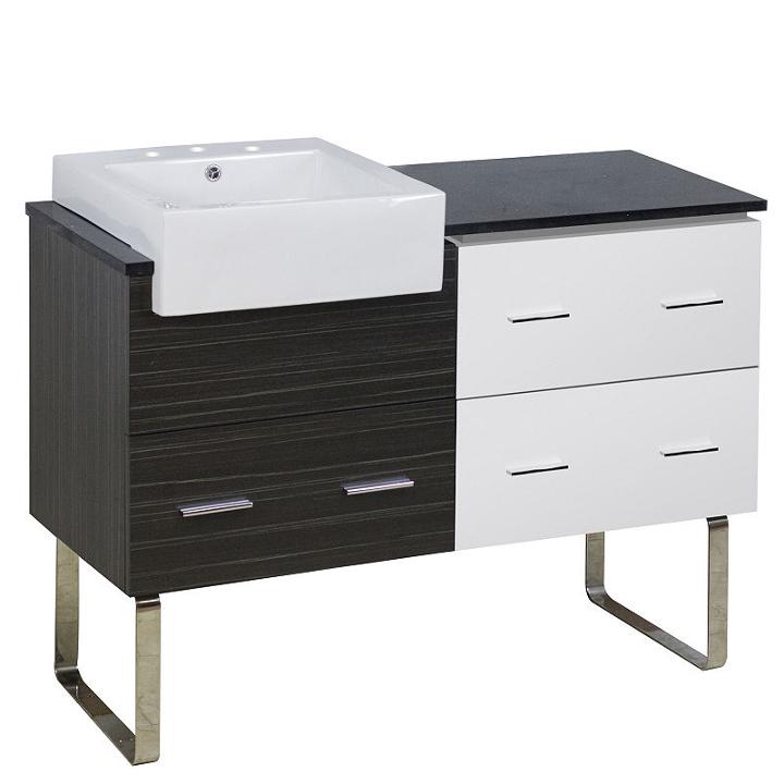 48.75-in. W Floor Mount White-dawn Grey Vanity Setfor 3h8-in. Drilling Black Galaxy Top