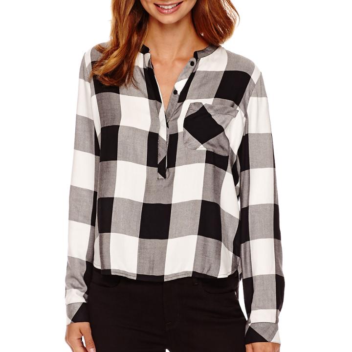 A.n.a Long-sleeve Plaid Mandarin Collar Blouse