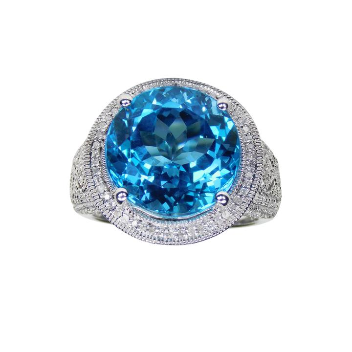 Limited Quantities Genuine Blue Topaz And 1/3 Ct. T.w. Diamond Sterling Silver Ring