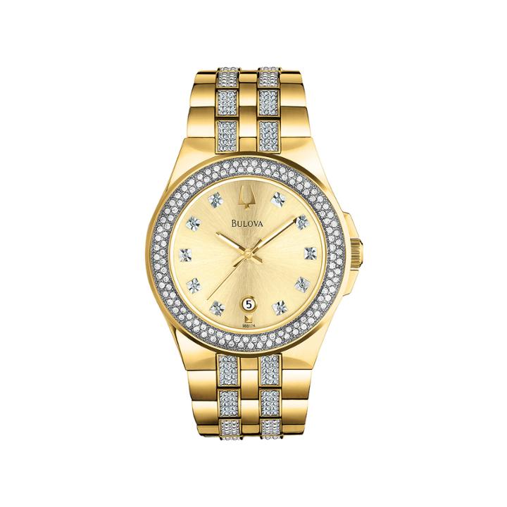 Bulova Mens Gold-tone Crystal-accent Watch 98b174