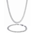 Mens Stainless Steel 7mm Curb Chain & Bracelet Boxed Set