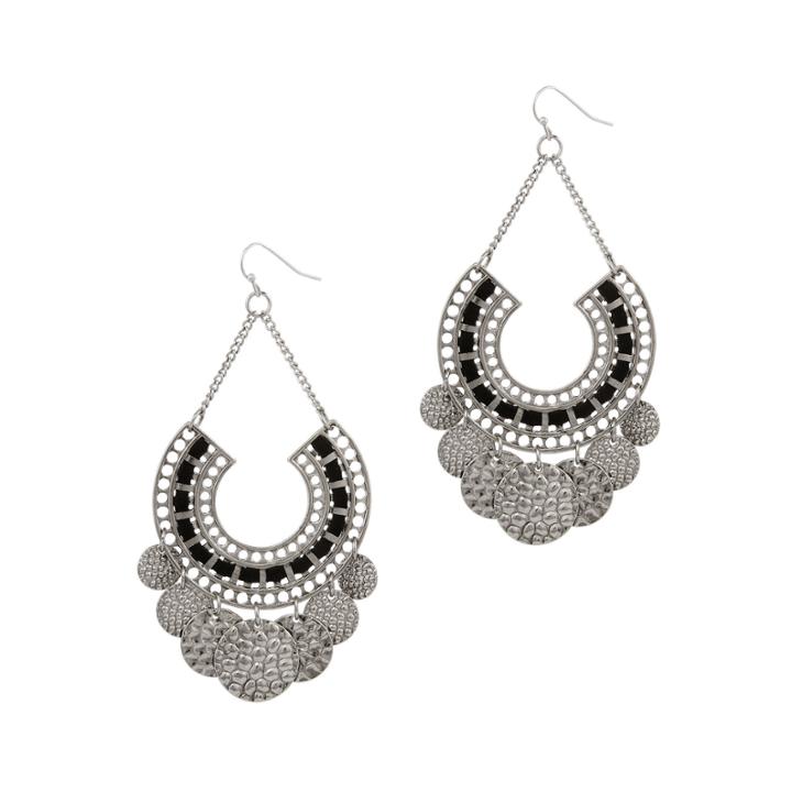 El By Erica Lyons Black Silver Chandelier Earrings