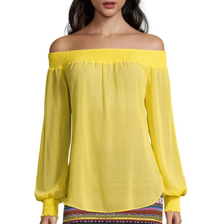 Bisou Bisou Long-sleeve Off-the-shoulder Smocked Top
