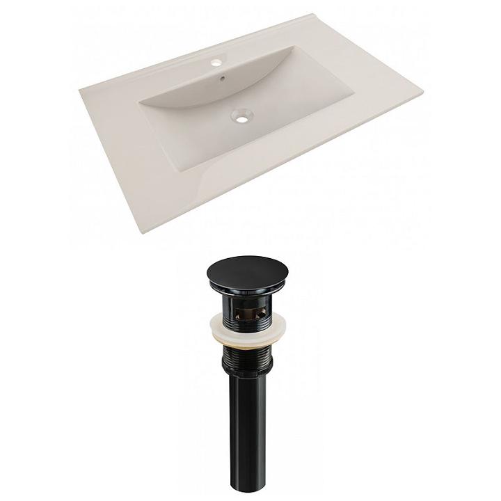 35.5-in. W 1 Hole Ceramic Top Set In Biscuit Color- Overflow Drain Incl.