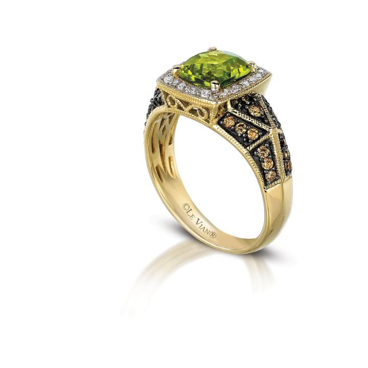 Grand Sample Sale By Le Vian Green Apple Peridot & 3/8 Ct. T.w. Vanilla Diamonds And Chocolate Diamonds In 14k Honey Gold Chocolatier Ring