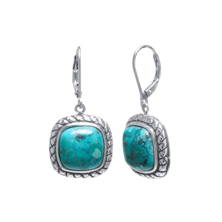Color-enhanced Turquoise Sterling Silver Square Earrings