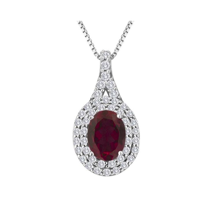 Lab-created Ruby And White Sapphire Sterling Silver Halo Pendant Necklace
