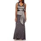 Blu Sage Taffeta-bodice Glitter-lace Skirt Gown