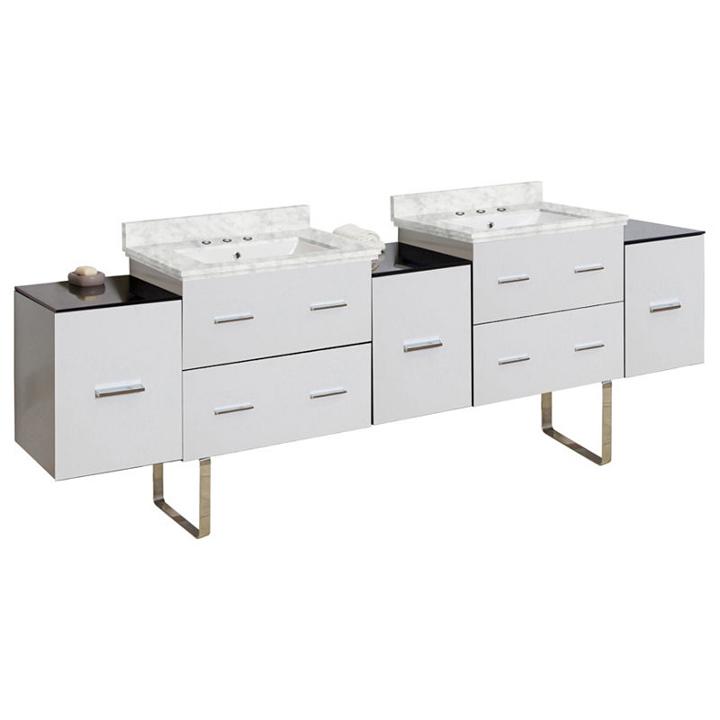 88.5-in. W Floor Mount White Vanity Set For 3h8-in. Drilling Bianca Carara Top White Um Sink