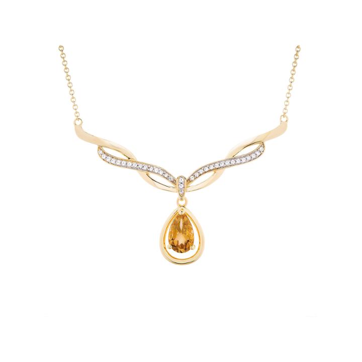 Womens Genuine Citrine Gold Over Silver Necklace