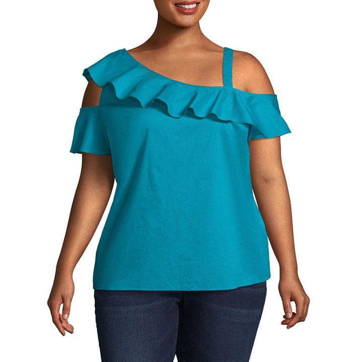 Boutique + Ruffled One Shoulder Woven Blouse - Plus