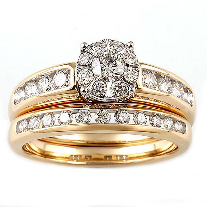 Womens 1 Ct. T.w. Round White Diamond 10k Gold Bridal Set