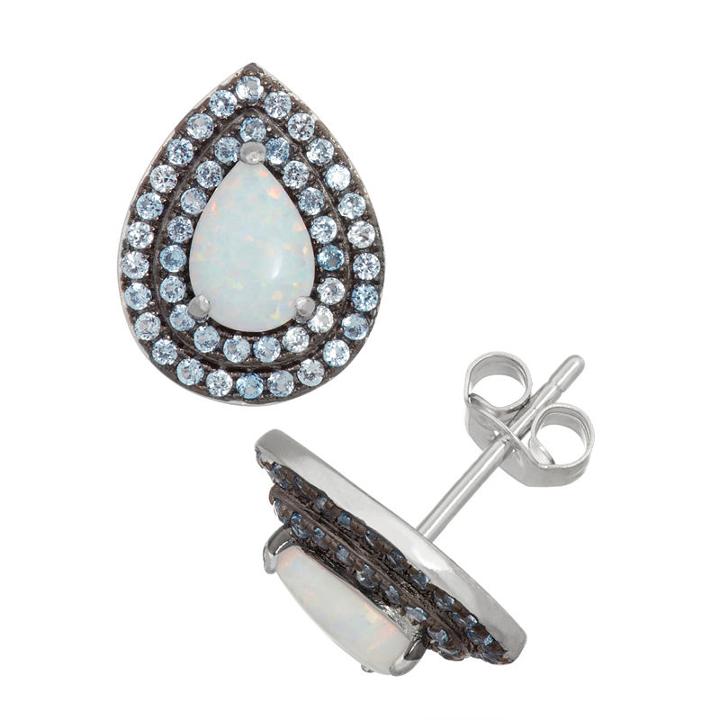 Lab Created White Opal Sterling Silver 13.5mm Stud Earrings