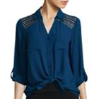 Alyx Roll-tab Sleeve Lace Shoulder Button-front Shirt