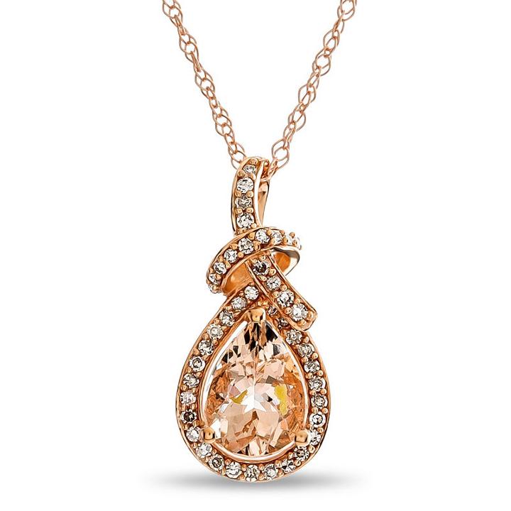 Womens Genuine Pink Morganite 10k Rose Gold Pendant Necklace