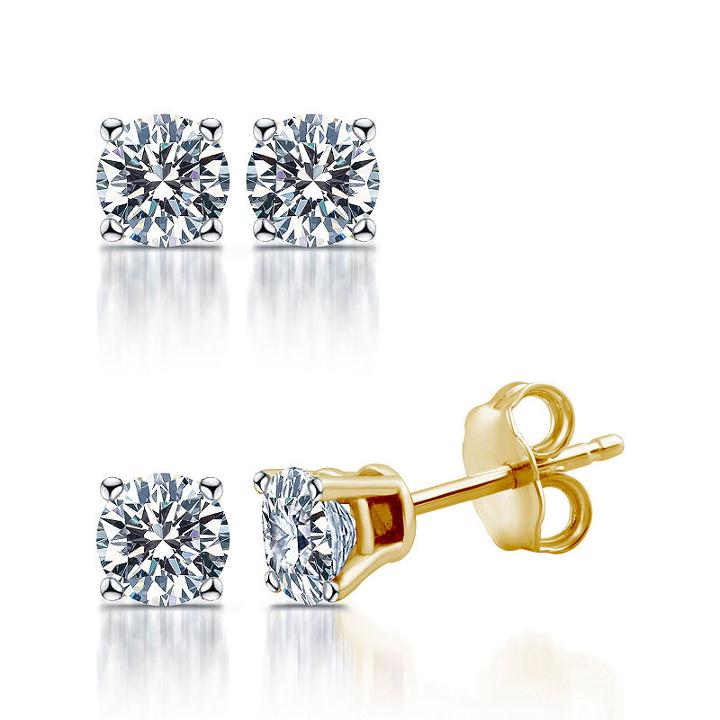 Deluxe 1/4 Ct. T.w. Genuine White Diamond 14k Gold 3.2mm Stud Earrings
