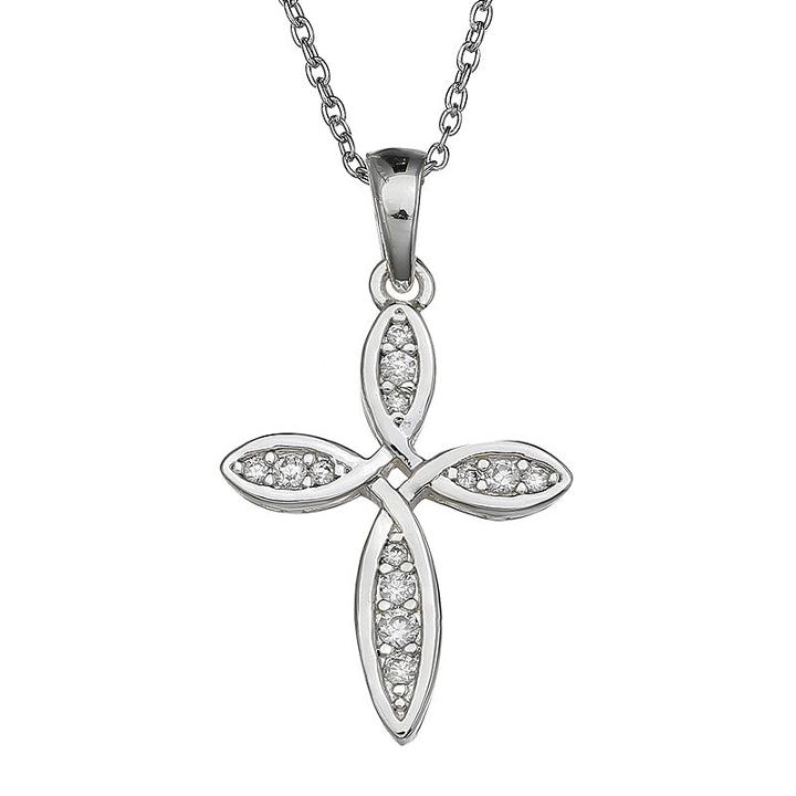 Sparkle Allure&trade; Cubic Zirconia Silver-plated Ribbon Cross Pendant Necklace