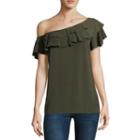 A.n.a Ana Ruffle One Shoulder Top Short Sleeve Crew Neck Woven Blouse