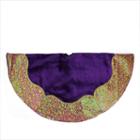 48 Regal Peacock Purple Velvet With Gold Flourish Two-tone Metallic Border Christmas Tree Skirt