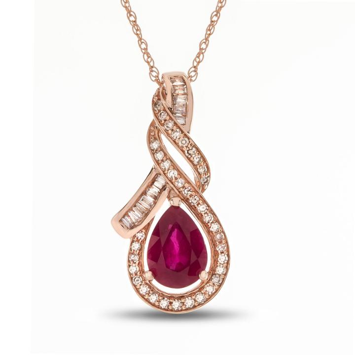 Womens 1/5 Ct. T.w. Red Lead-glass Filled Ruby 14k Rose Gold Pendant Necklace