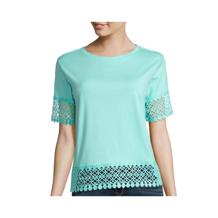 Stylus&trade; Short-sleeve Crochet Trim Tee - Petite