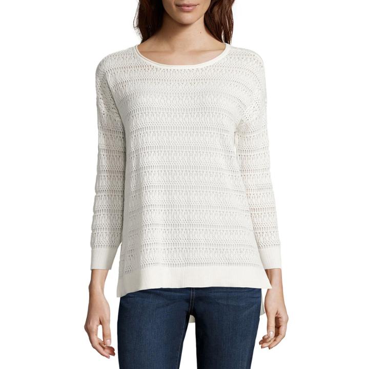 St. John's Bay Long Sleeve Pullover Sweater-petites