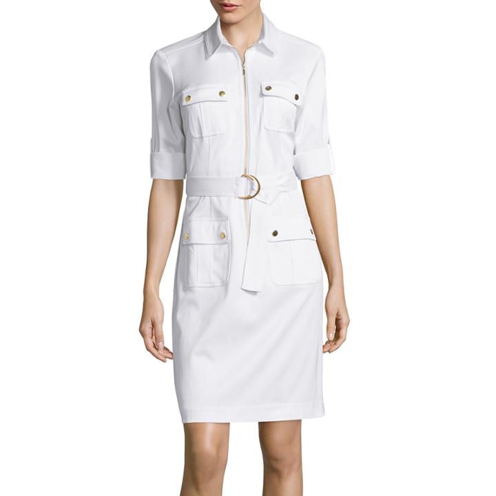 Sharagano Short Sleeve Cargo Pocket Shirtdress