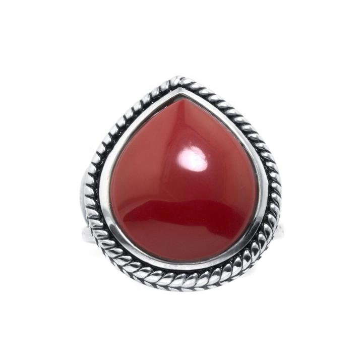 Simulated Red Jasper Sterling Silver Teardrop Ring