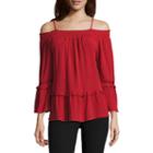 By & By Off The Shoulder Square Neck Woven Blouse-juniors