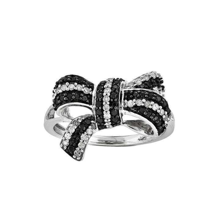 1/3 Ct. T.w. White And Color-enhanced Black Diamond Bow Ring
