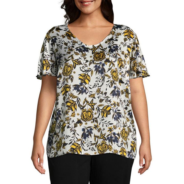 Liz Claiborne V Neck Ruffle Top- Plus