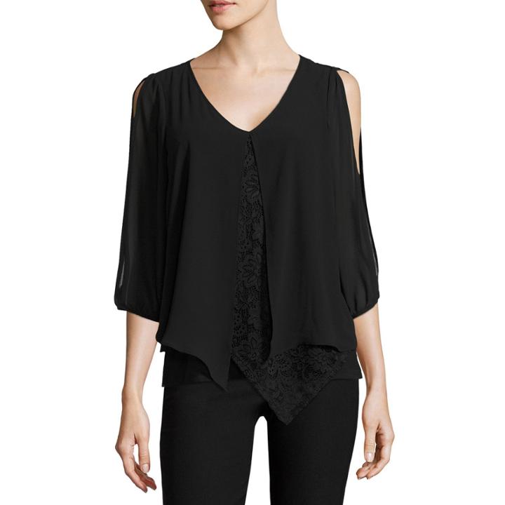 By & By 3/4 Sleeve V Neck Blouse-juniors