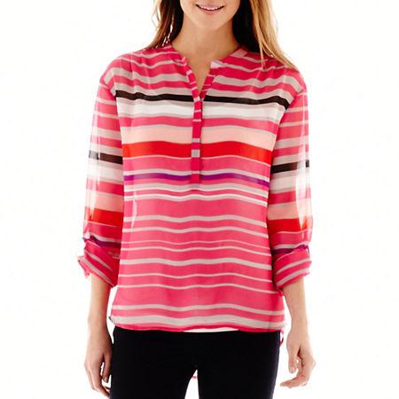 A.n.a 3/4-sleeve Roll-tab Pleated Mandarin Collar Blouse